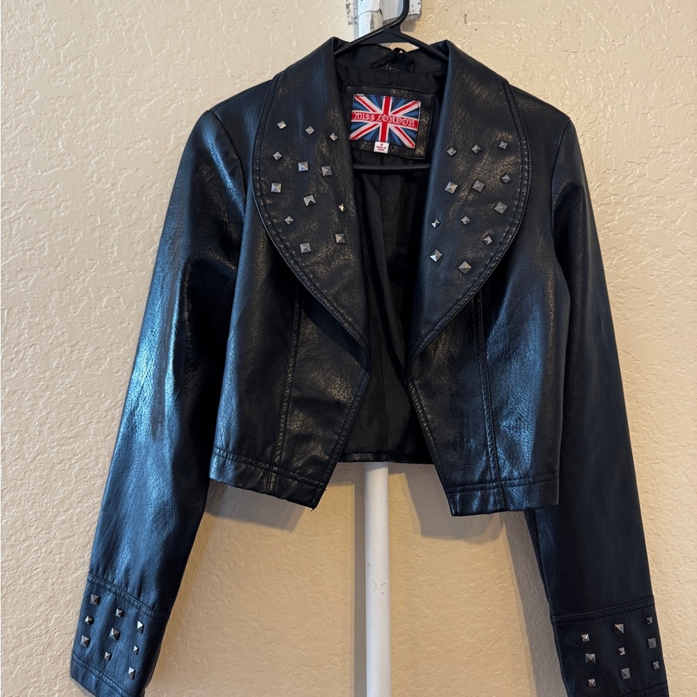 Miss London Black Studded Leather Jacket